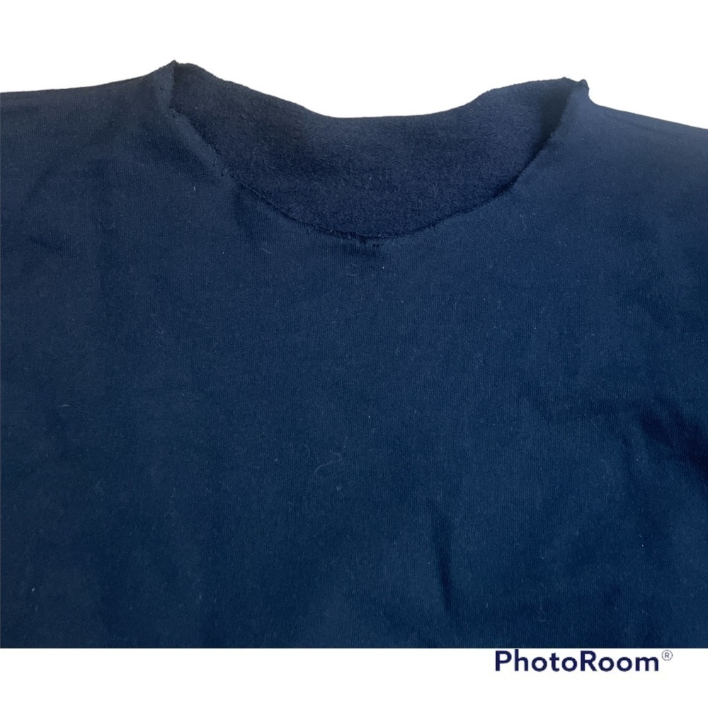 Black Cropped Raw Hem Sweatshirt Kangaroo Pocket Streetwear Size M Custom - Picture 2 of 4